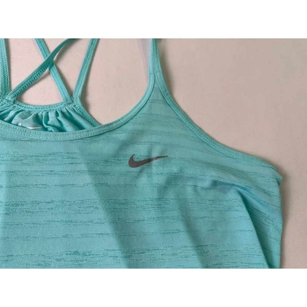 Nike Dri-Fit Tank Top Small Blue Strappy Criss Cross Back Athletic Yoga Running - Picture 2 of 8